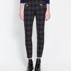 Zara Plaid Moto Ankle Pants, XS